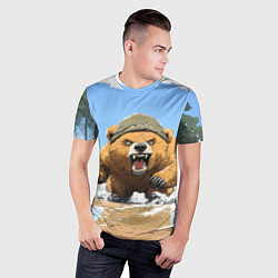 Футболка спортивная мужская Медведь бежит среди волн, цвет: 3D-принт — фото 2