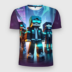 Мужская спорт-футболка Minecraft - neon metropolis ai art