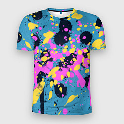 Футболка спортивная мужская Брызги краски розовой желтой и темно синей, цвет: 3D-принт