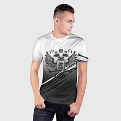 Футболка спортивная мужская Герб России градиент в полосами серый, цвет: 3D-принт — фото 2