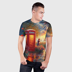 Футболка спортивная мужская Пейзаж с красной телефонной будкой, цвет: 3D-принт — фото 2