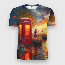 Мужская спорт-футболка Пейзаж с красной телефонной будкой