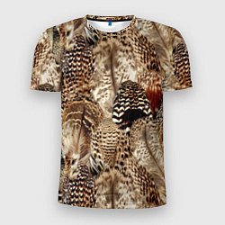 Футболка спортивная мужская Разные перья птиц - коричнево-бежевый паттерн, цвет: 3D-принт