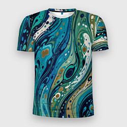 Футболка спортивная мужская Сине-зеленый абстрактный узор, цвет: 3D-принт