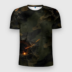 Футболка спортивная мужская Огненные следы от пуль на камуфляже, цвет: 3D-принт