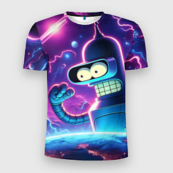 Мужская спорт-футболка Bender in neon space - cartoon Futurama