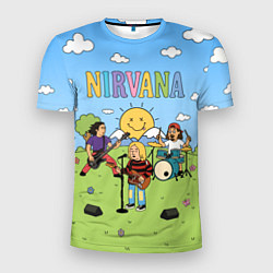 Мужская спорт-футболка Nirvana мультяшный стиль на поляне