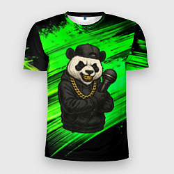 Мужская спорт-футболка Панда рэпер с микрофоном