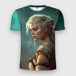 Футболка спортивная мужская Цири на фоне искр, цвет: 3D-принт