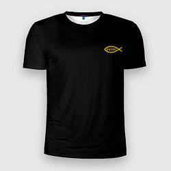 Футболка спортивная мужская Симъ победиши черно-оранжевый арт, цвет: 3D-принт