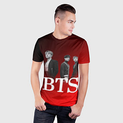 Футболка спортивная мужская BTS красно-черный фон, цвет: 3D-принт — фото 2