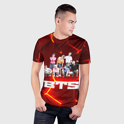 Футболка спортивная мужская BTS красные плиты с неоновым свечением, цвет: 3D-принт — фото 2