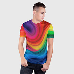 Футболка спортивная мужская Смесь ярких красок волнистыми линиями, цвет: 3D-принт — фото 2