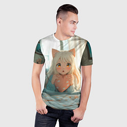 Футболка спортивная мужская Аниме девушка в кровати с сердцем, цвет: 3D-принт — фото 2