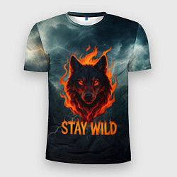 Мужская спорт-футболка Stay wild волк в огне