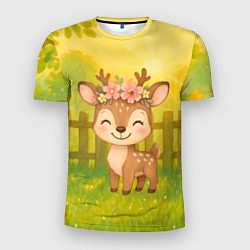 Футболка спортивная мужская Милый олененок на зеленом дворе, цвет: 3D-принт