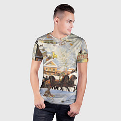 Футболка спортивная мужская Русская тройка зимой - картина Масленица Кустодиев, цвет: 3D-принт — фото 2