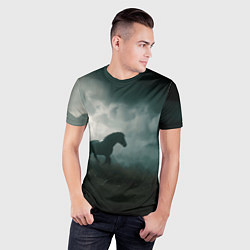 Футболка спортивная мужская Лошадь в поле - буря, цвет: 3D-принт — фото 2