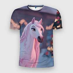 Мужская спорт-футболка Лошадка и новогодняя елка