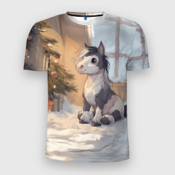 Футболка спортивная мужская Лошадка у елки, цвет: 3D-принт