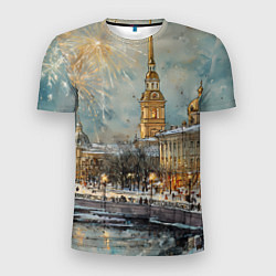Мужская спорт-футболка Новогодний салют в Питере