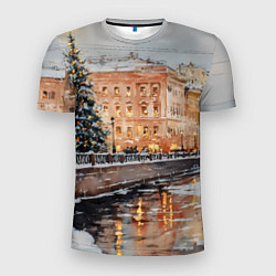 Мужская спорт-футболка Новогодняя елка в Питере