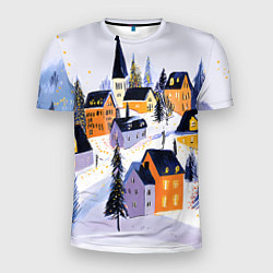Футболка спортивная мужская Новогодние домики на горе, цвет: 3D-принт