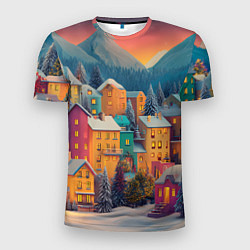 Футболка спортивная мужская Новогодний город в горах, цвет: 3D-принт