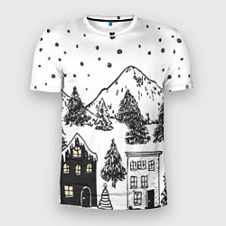 Футболка спортивная мужская Заснеженный черно-белый город, цвет: 3D-принт