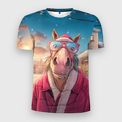 Мужская спорт-футболка Удивленная лошадь в очках