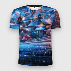 Мужская спорт-футболка Новогодний двор в блестках