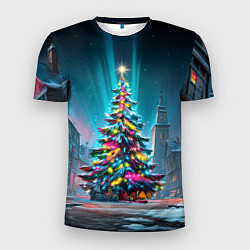 Футболка спортивная мужская Новогодняя елка в гирляндах, цвет: 3D-принт