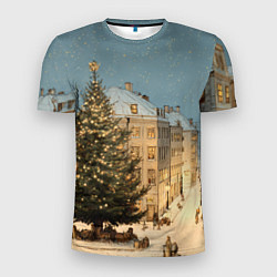 Мужская спорт-футболка Елка во дворе города