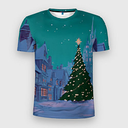 Мужская спорт-футболка Зеленая новогодняя елка во вдоре