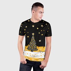 Футболка спортивная мужская Новый год в черно-желтом стиле, цвет: 3D-принт — фото 2