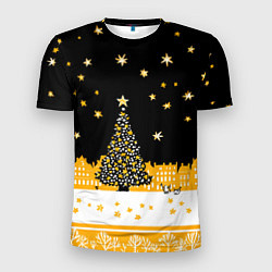 Мужская спорт-футболка Новый год в черно-желтом стиле