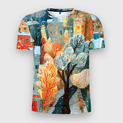 Мужская спорт-футболка Разноцветные новогодние домики