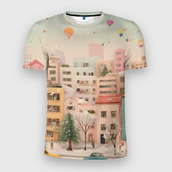 Футболка спортивная мужская Объемный новогодний город, цвет: 3D-принт