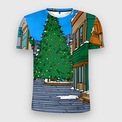 Мужская спорт-футболка Мультяшный новогодний двор