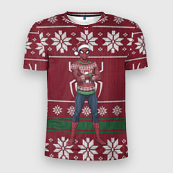Футболка спортивная мужская Человек паук в вязаном свитере - новый год, цвет: 3D-принт