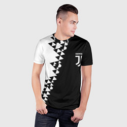 Футболка спортивная мужская Juventus черно белая геометрия текстура, цвет: 3D-принт — фото 2