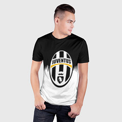 Футболка спортивная мужская Juventus черно белые краски текстура, цвет: 3D-принт — фото 2
