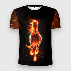 Мужская спорт-футболка Огненная лошадь из темноты