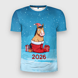 Мужская спорт-футболка Лошадь в сапогах Санты