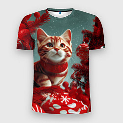 Мужская спорт-футболка Рыжий кот - Новый год