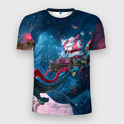 Футболка спортивная мужская Санта с динозавром, цвет: 3D-принт