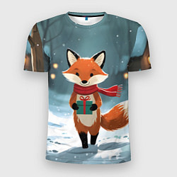 Мужская спорт-футболка Лисичка с подарком зимой