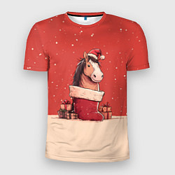 Футболка спортивная мужская Лошадка в новогоднем сапоге, цвет: 3D-принт
