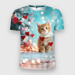 Мужская спорт-футболка Милый рыжий котенок - Новый год