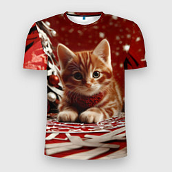 Мужская спорт-футболка Рыжий Новогодний котенок